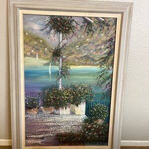 Framed Landscape Painting with Lake View